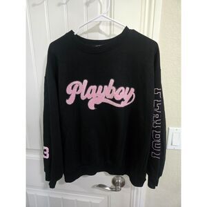 Playboy Women’s Sweatshirt XS Black Pink Logo Graphic Long Sleeve Pullover